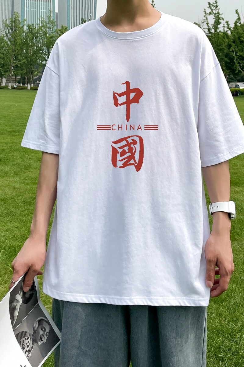 D2200P20港风室外纯棉男短袖港风对勾后背印花宽松休闲情侣装T恤,男装T恤,星座510A-6