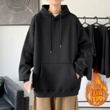 LR6021P65落肩宽版连帽卫衣打底100%棉加绒加厚高货卫衣黑色，男装卫衣，星座510A-6