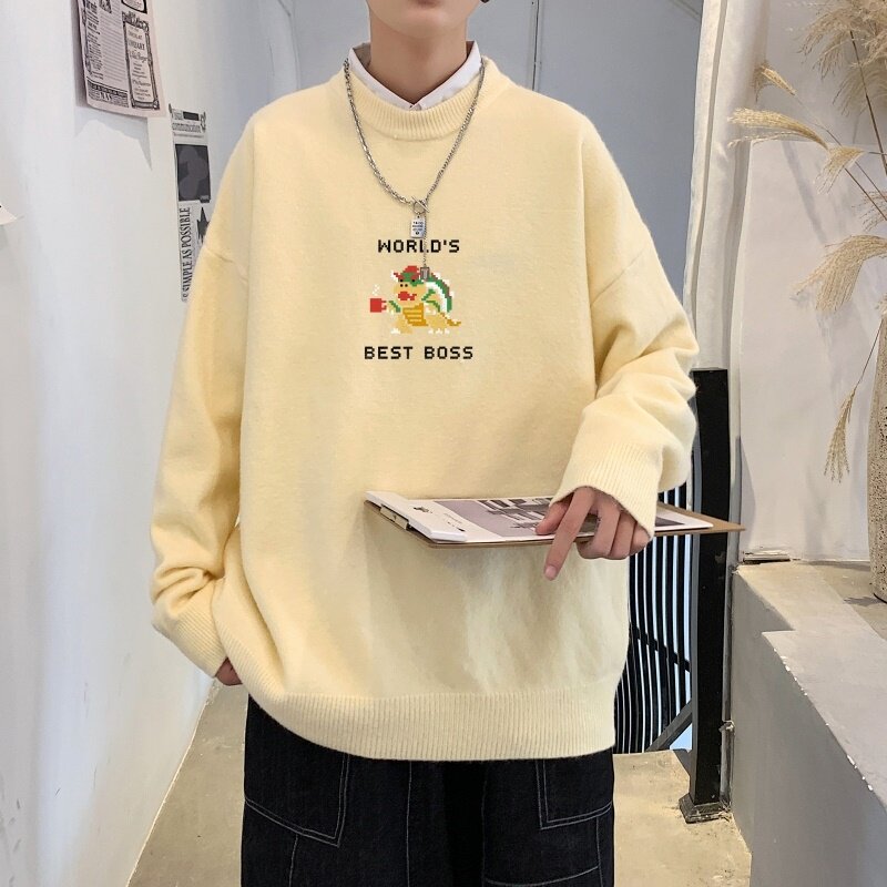 MD2997P55男春秋季ins潮流慵懒风印花圆领毛衣休闲打底针织衫外套,男装针织衫/毛衣,星座510A-6