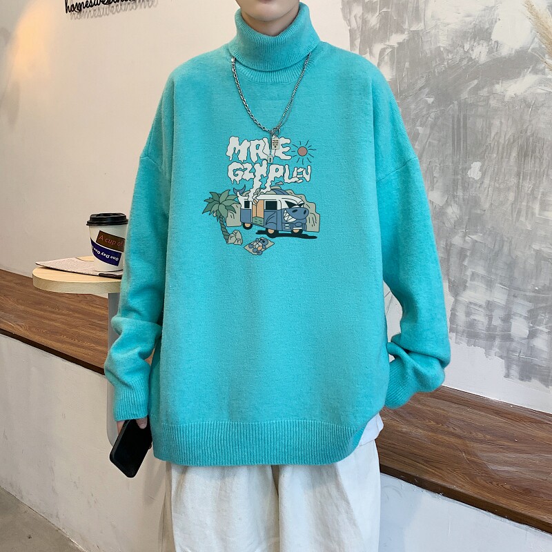 MG5542P65美式复古高领毛衣男春秋季宽松长袖上衣服欧美高街图片