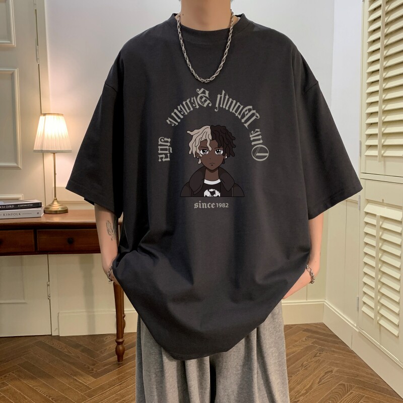 T6239P25夏2023落肩款宽松棉T男士T恤港风印花纯棉短T,男装T恤,星座510A-6