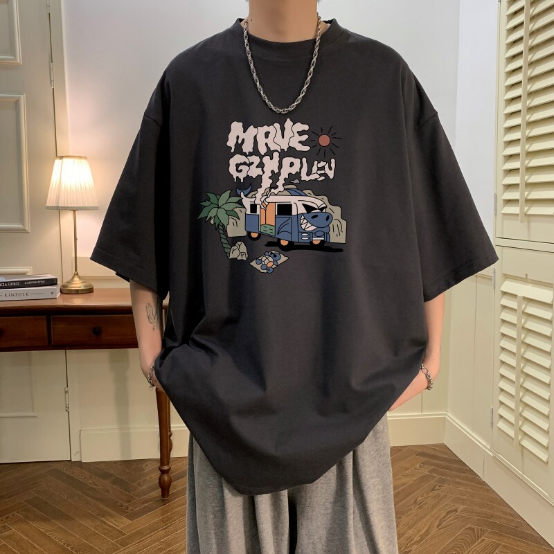 T6237P25夏2023落肩款宽松棉T男士T恤港风印花纯棉短T,男装T恤,星座510A-6