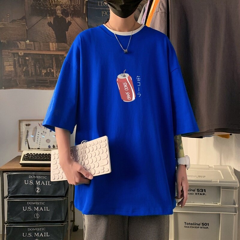 T3461P25新款2022男宽松T恤港风落肩纯棉男T短袖潮趣印花T恤春夏,男装T恤,星座510A-6