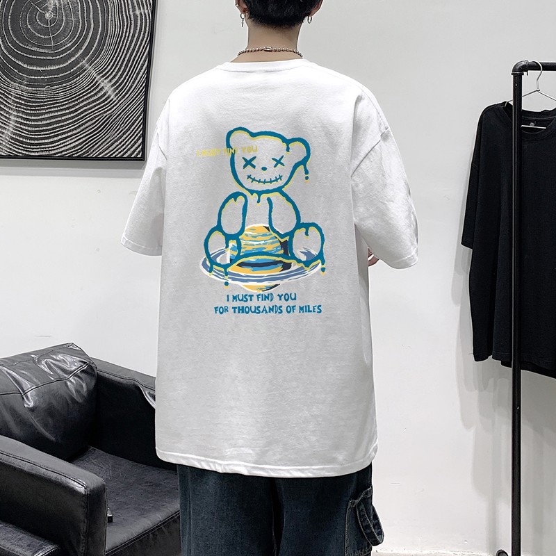 T1908P25港风室内新款半袖宽松圆领印花t恤情侣装潮牌男士夏季t恤图片
