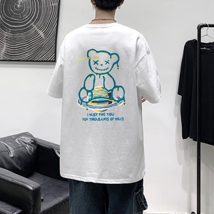 T1908P25港风室内新款半袖宽松圆领印花t恤情侣装潮牌男士夏季t恤图片