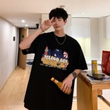 T3764P25落肩纯棉T短袖字母卡通印花T恤新2022男宽松圆领T恤港风，男装T恤，星座510A-6