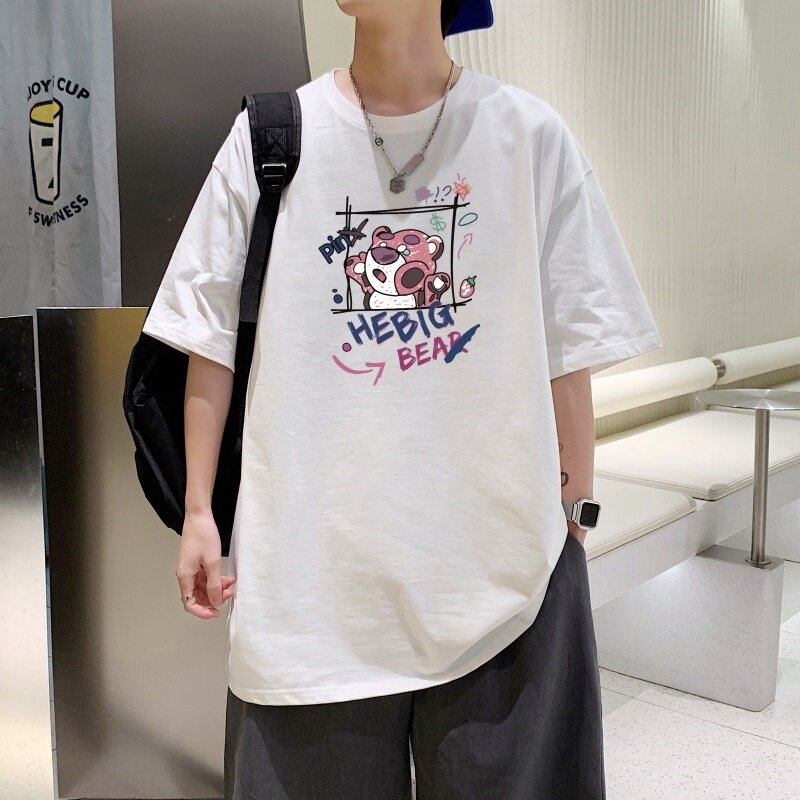 T3482P25港风落肩纯棉男T短袖印花T恤春夏新款卡通印花宽松T恤,男装T恤,星座510A-6
