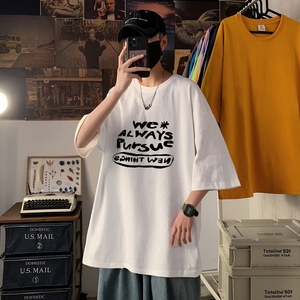 T3350宽松T恤港风落肩纯棉男T短袖仓库正常配送春夏新款2022男图片