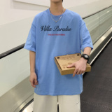 T3342P25春夏新款2022男宽松T恤港风落肩纯棉男T短袖潮趣印花T恤，男装T恤，星座510A-6