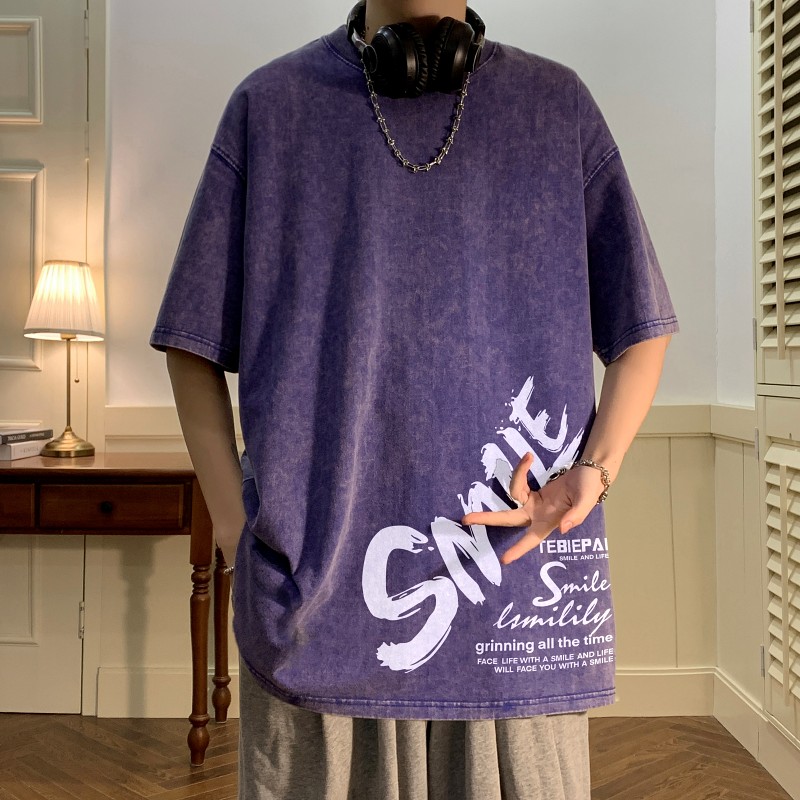 TF7140P38夏水洗蜡染T恤做旧落肩款宽松棉T男士复古美欧T恤,男装T恤,星座510A-6