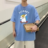 T3480P25新宽松圆领T恤港风落肩纯棉T短袖字母卡通印花T恤2022男，男装T恤，星座510A-6