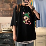T3423P25宽松T恤港风落肩纯棉男T短袖潮趣印花T恤春夏新款2022男，男装T恤，星座510A-6