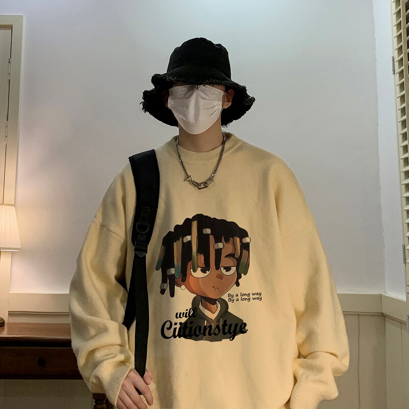 MD7358P45男生秋冬宽松毛衣外套男士潮流休闲针织衫圆领毛衣上衣图片