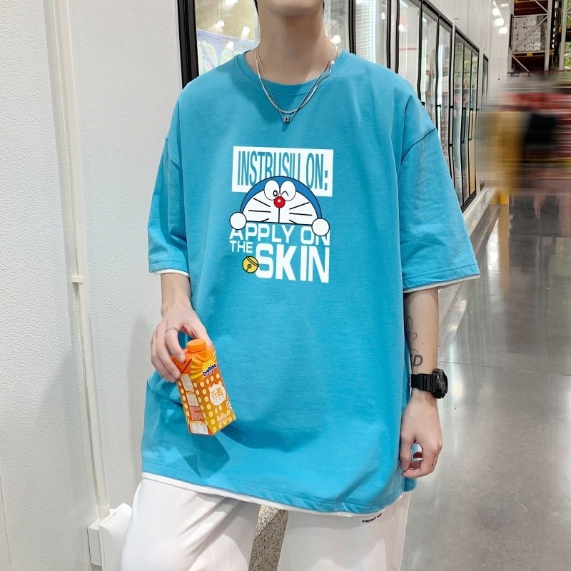 T3485P25宽松T恤港风落肩纯棉男T短袖潮圆领T恤春夏卡通印花,男装T恤,星座510A-6