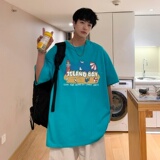 T3764P25宽松圆领T恤港风落肩纯棉T短袖字母卡通印花T恤新2022男，男装T恤，星座510A-6