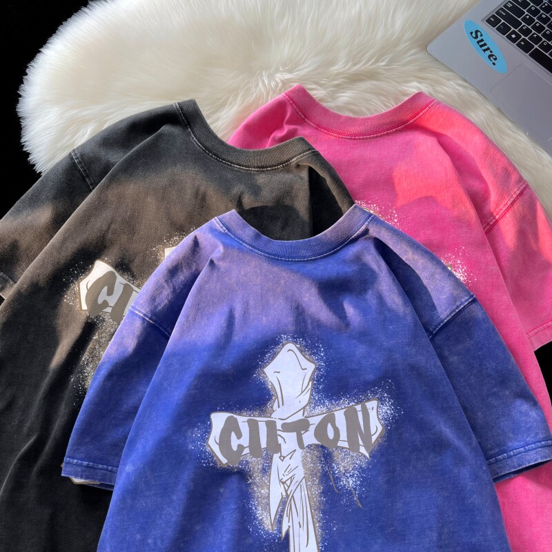 TF6244P38夏2023水洗做旧落肩款宽松棉T男士复古美欧T恤,男装T恤,星座510A-6