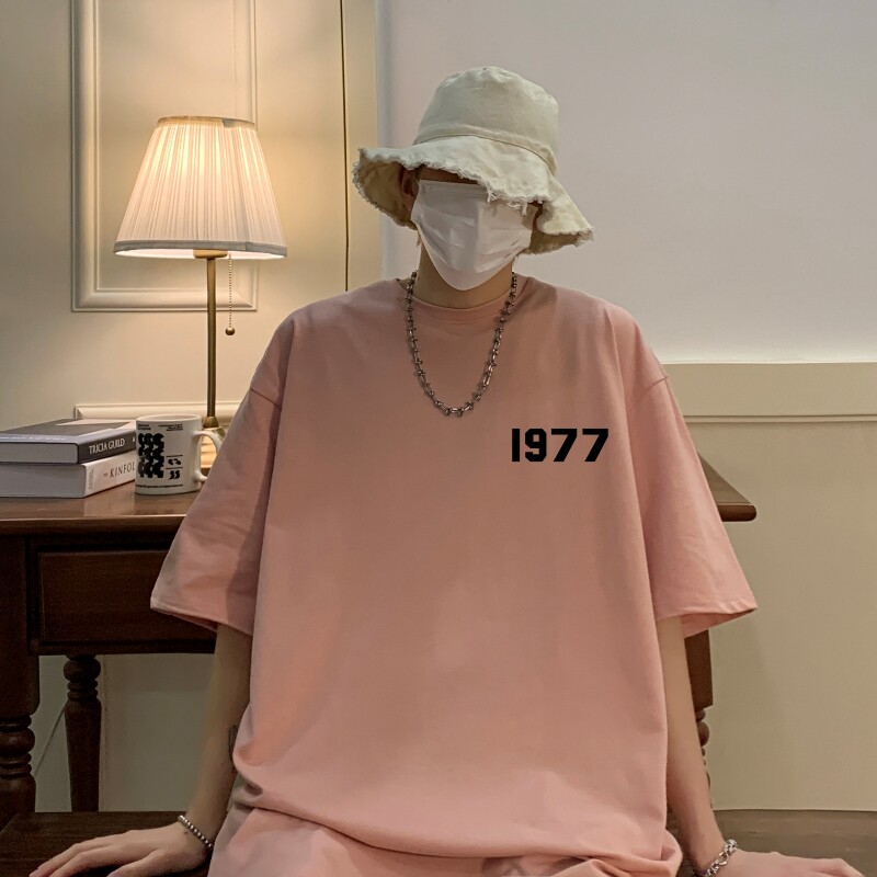 T6545P25夏2023落肩款宽松棉T男士T恤港风印花纯棉短T,男装T恤,星座510A-6