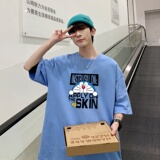 T3485P25春夏新款2022男宽松T恤港风落肩纯棉男T短袖潮趣印花T恤，男装T恤，星座510A-6
