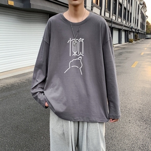 C2625P30潮牌圆领长袖t恤男纯棉潮情侣打底2023新韩版港风卫衣图片
