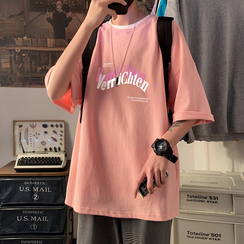 T3351P25春夏新款2022男宽松T恤港风落肩纯棉男T短袖仓库正常配送,男装T恤,星座510A-6
