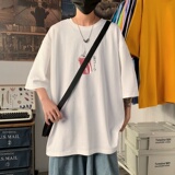 T3461P25纯棉男T短袖潮趣印花T恤春夏新款2022男宽松T恤港风落肩，男装T恤，星座510A-6
