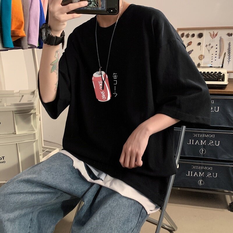 T3461P25港风落肩纯棉男T短袖潮趣印花T恤春夏新款2022男宽松T恤,男装T恤,星座510A-6