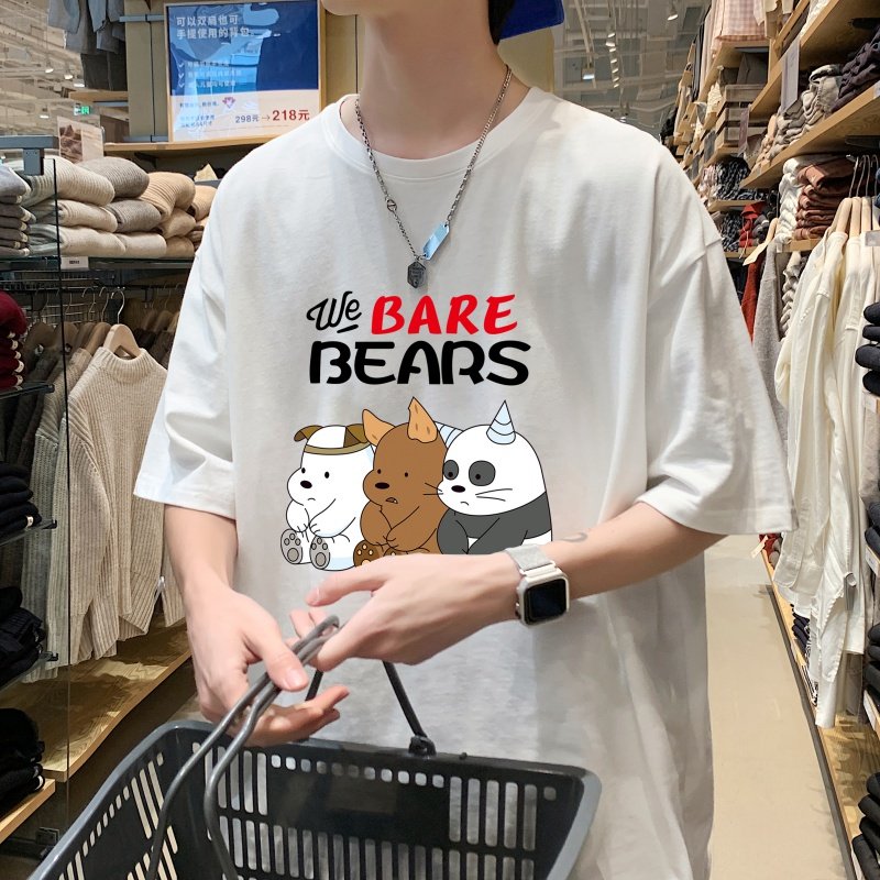 T3479P25新2022男宽松圆领T恤港风落肩纯棉T短袖字母卡通印花T恤，男装T恤，星座510A-6