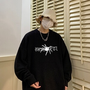 MD7362P45男生秋冬宽松毛衣外套男士潮流休闲针织衫圆领毛衣上衣图片