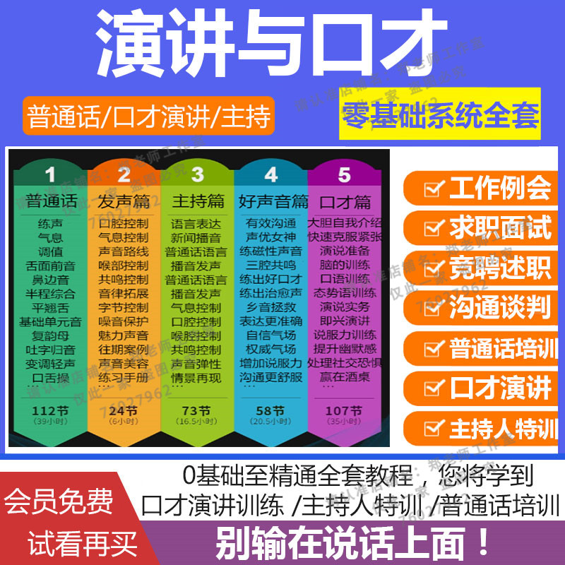 演讲与口才播音主持培训视频教程课件职场朗诵普通话训练教学课程