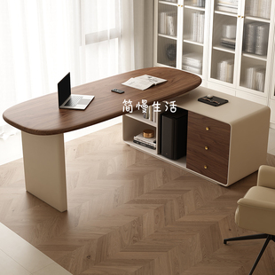 简慢生活 法式奶油风实木转角书桌轻奢现代书房办公桌医美咨询桌