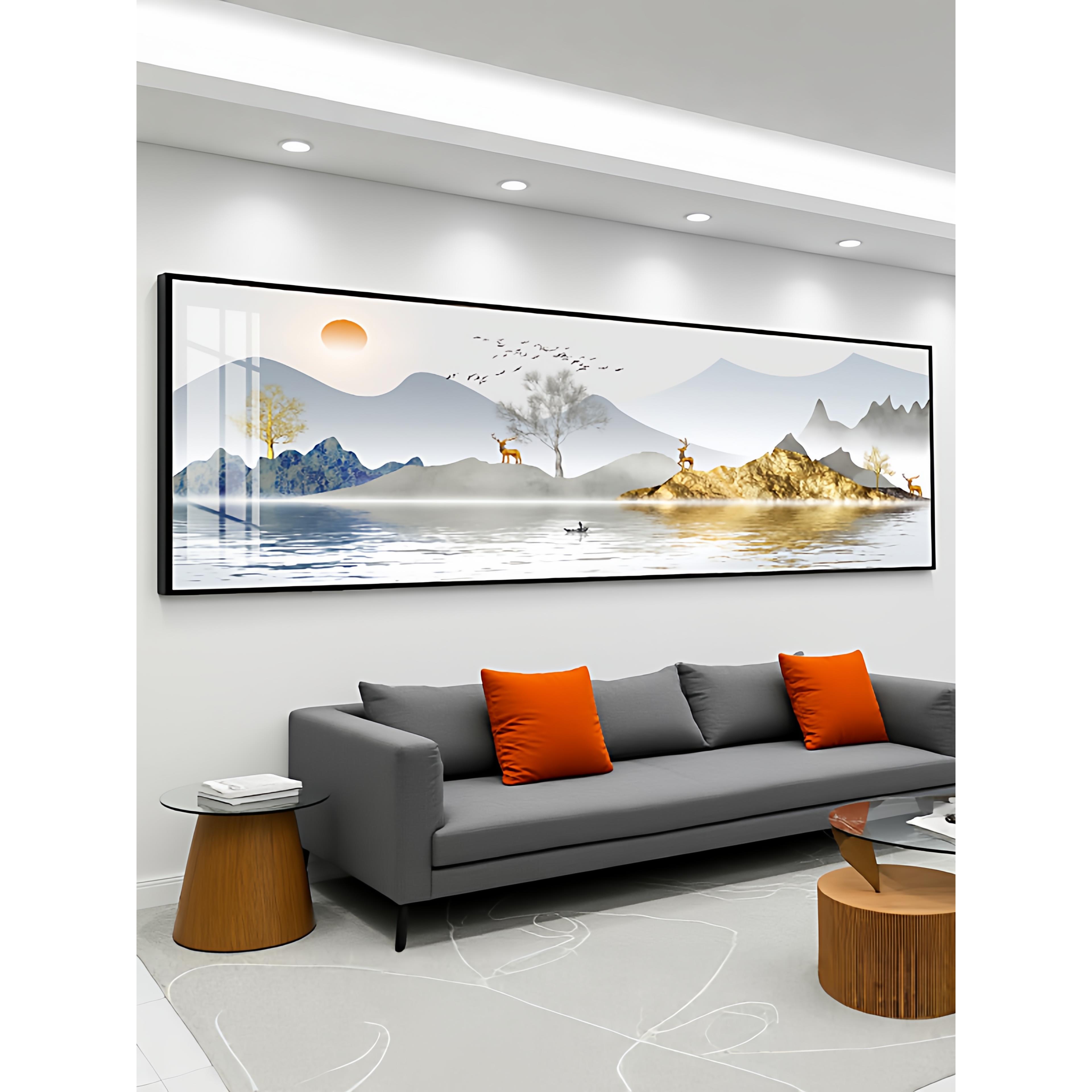 客厅装饰画沙发背景墙画壁画新中式挂画晶瓷办公室挂画墙壁山水画图片