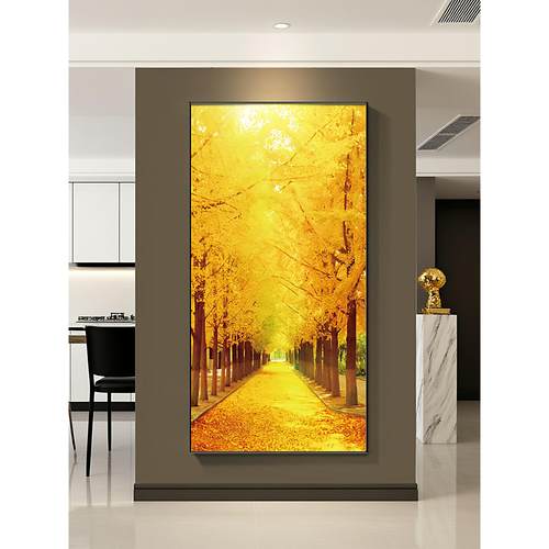 黄金大道装饰画客厅玄关过道挂画发财树过道走廊尽头金钱遍地壁画