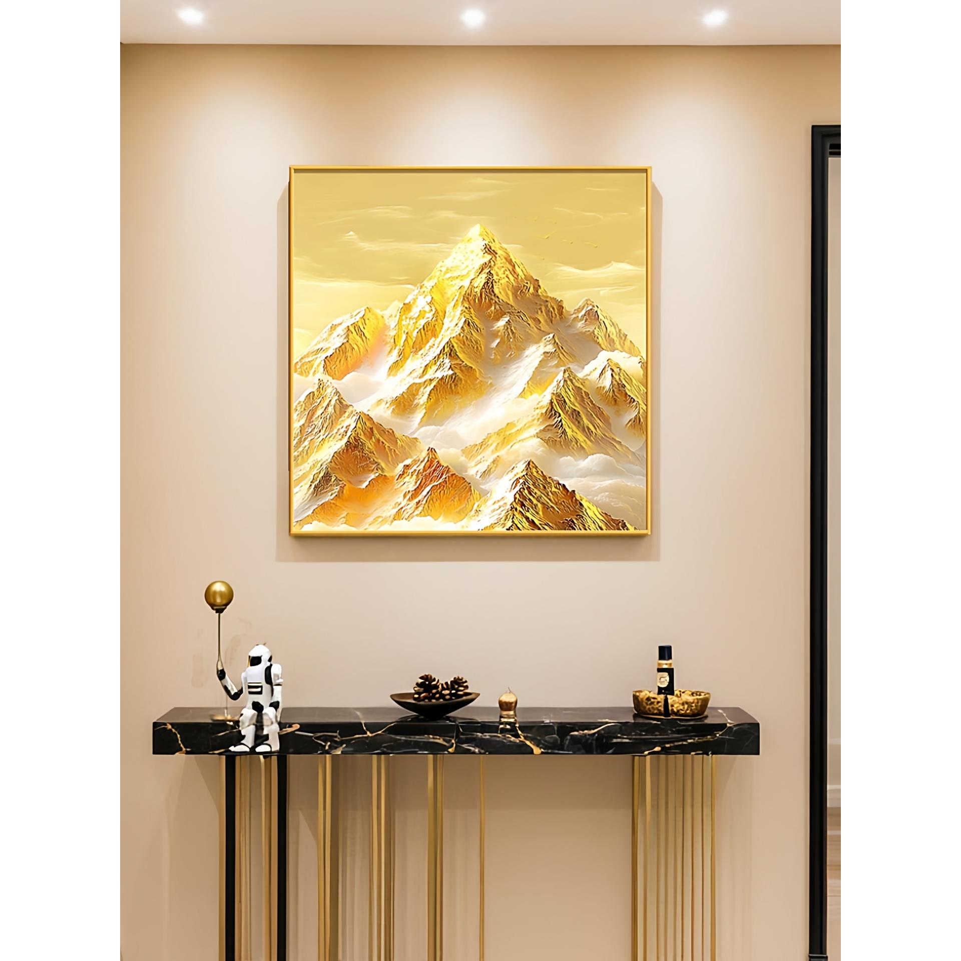 日照金山画靠山图客厅装饰画现代入户门玄关挂画高级感方形餐厅画图片