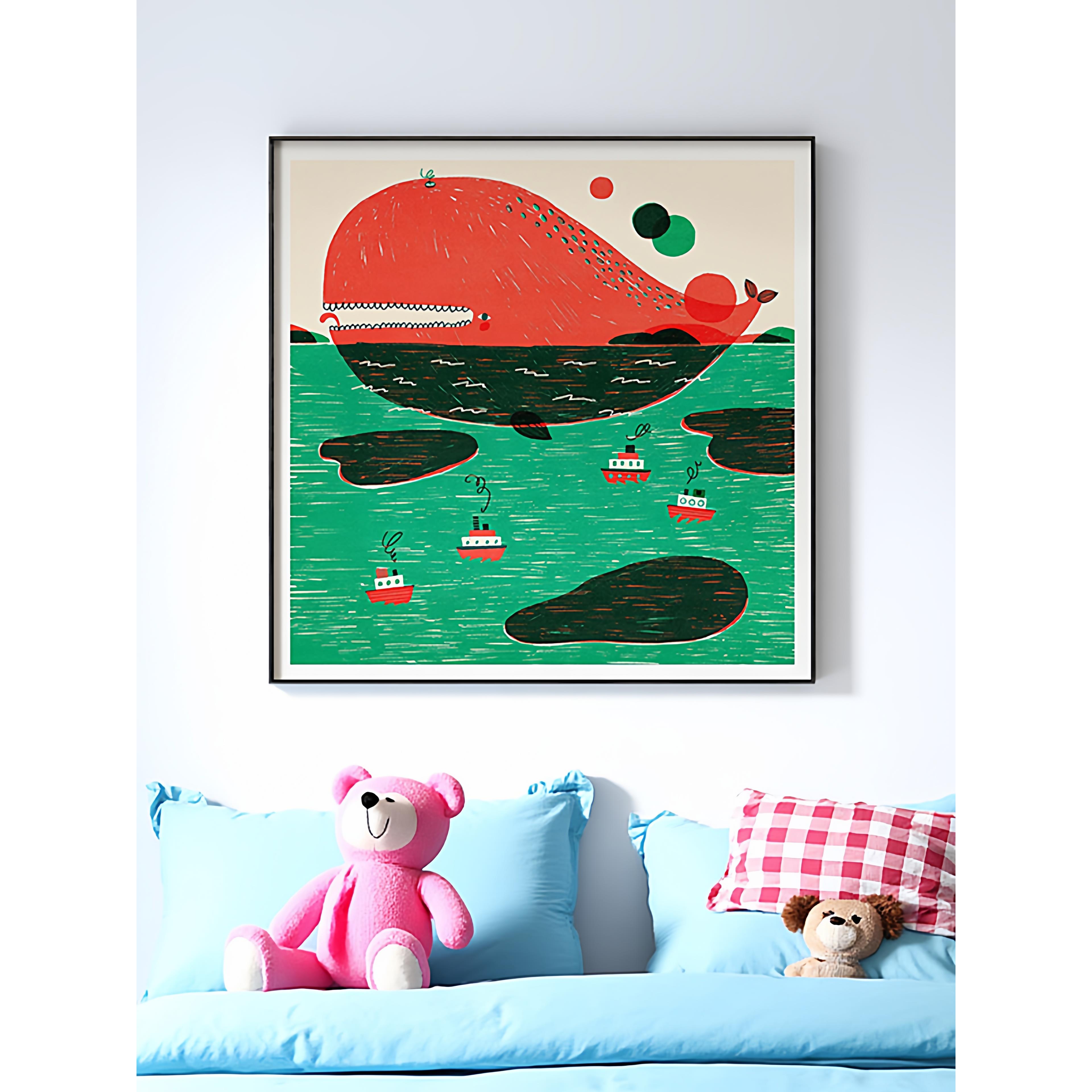 可爱卡通动漫卧室床头装饰画鲸鱼儿童房小众艺术壁画客厅走廊挂画图片
