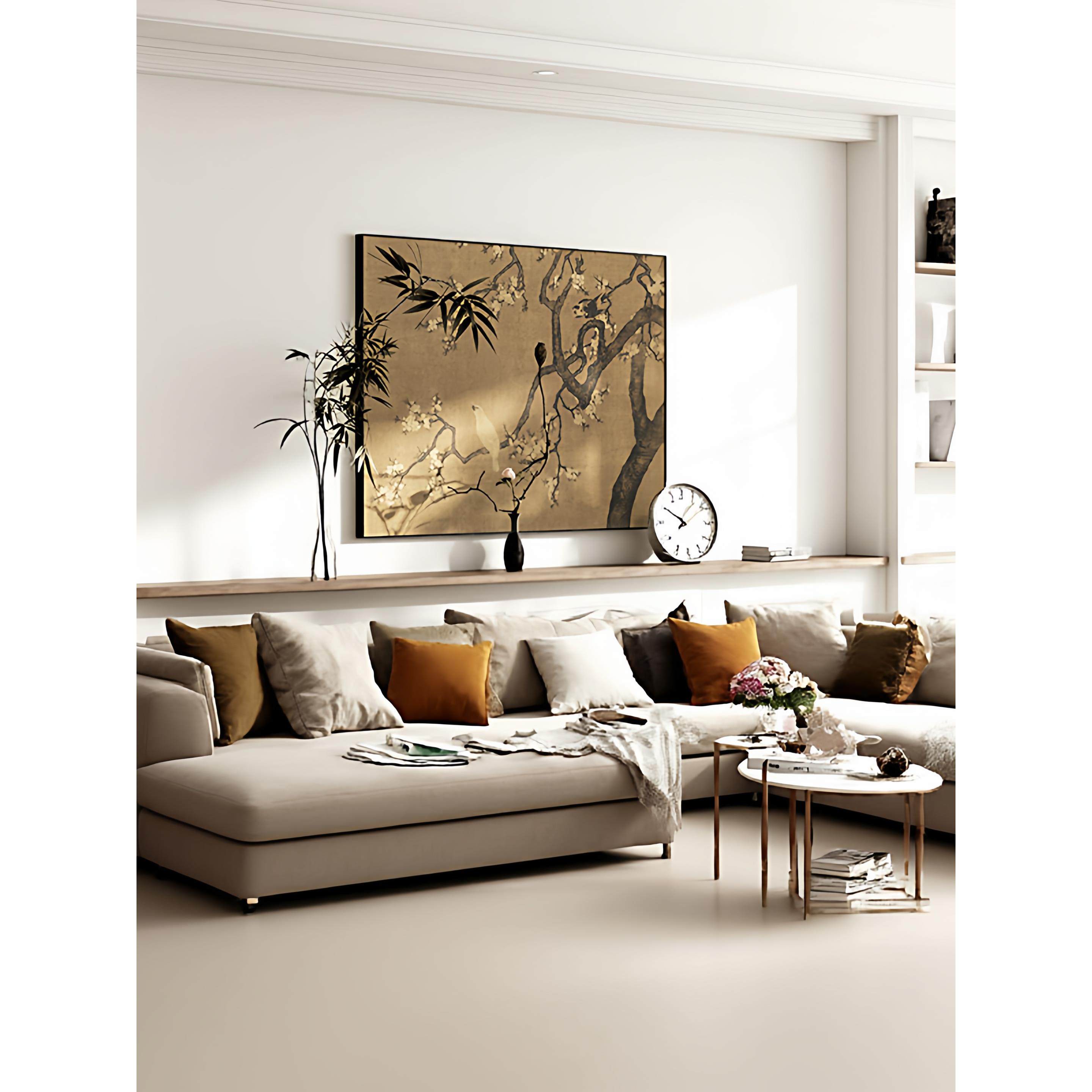 《杏花双雉》中古风客厅装饰画中式艺术沙发背景墙挂画,家居饰品,现代装饰画,淘宝优惠券,粉丝福利购,淘宝优惠卷