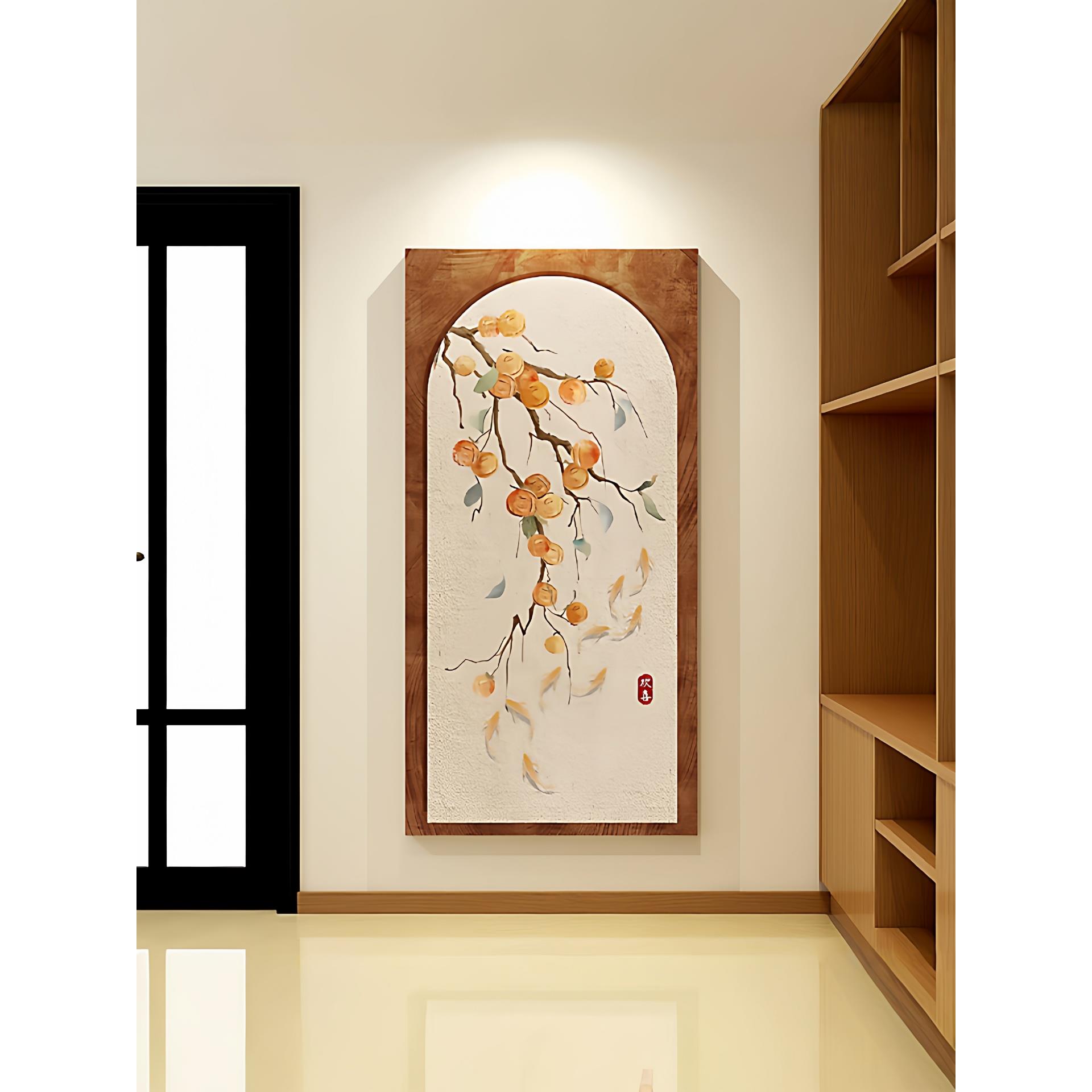 柿柿如意玄关装饰画中古风入户走廊过道入门挂画正对墙进门美拉德