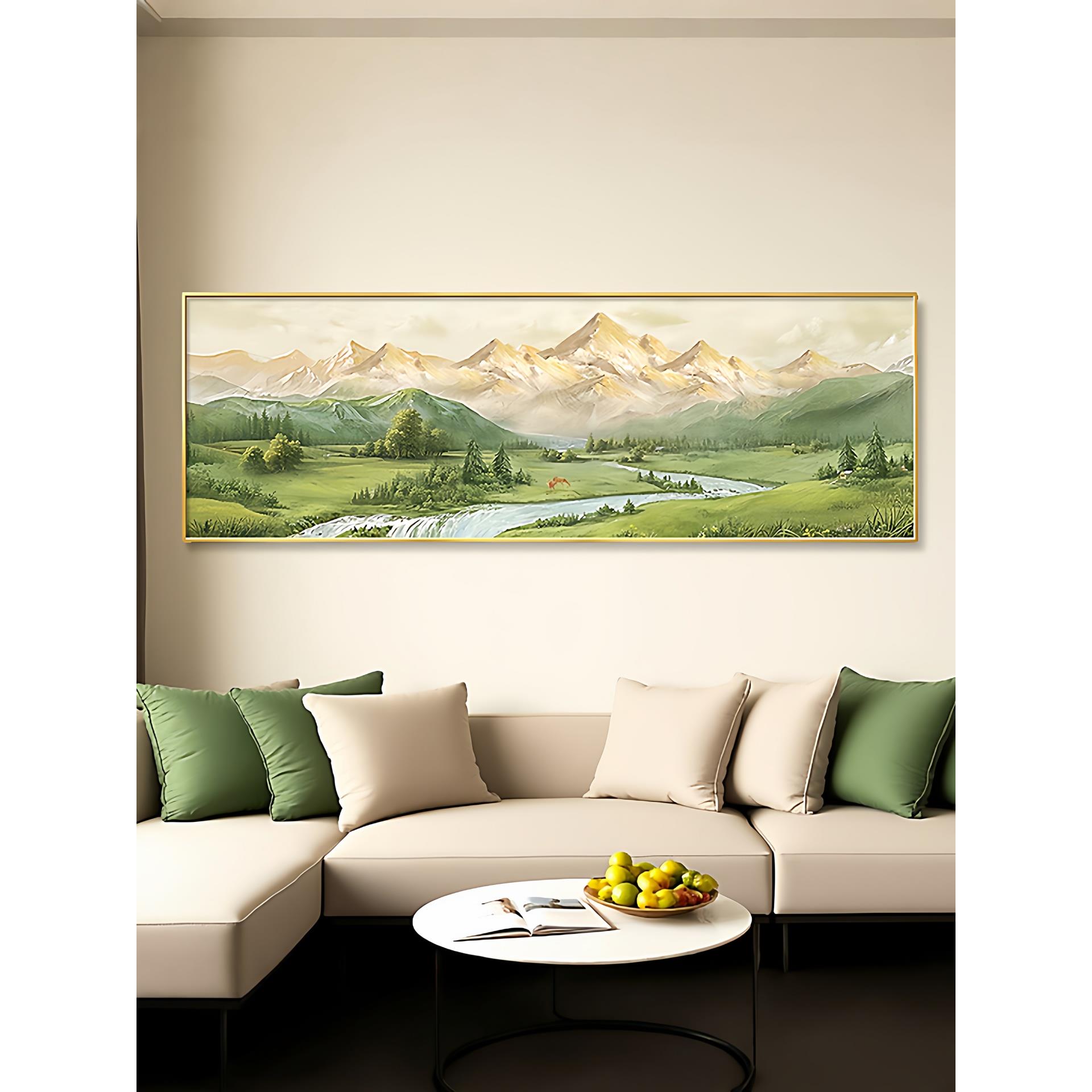 日照金山客厅装饰画高档山水风景油画沙发背景墙挂画2025新款壁画