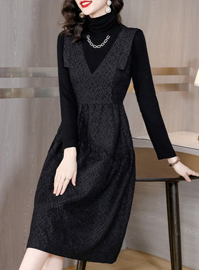 洋装子女士装春秋冬季2025年新款爆款大尺码气质洋派假两件中长裙