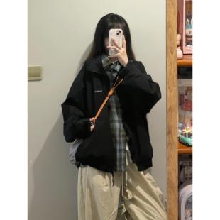 夹克潮 oversize立领休闲百搭冲锋衣工装 黑色外套女春秋款 2025新款