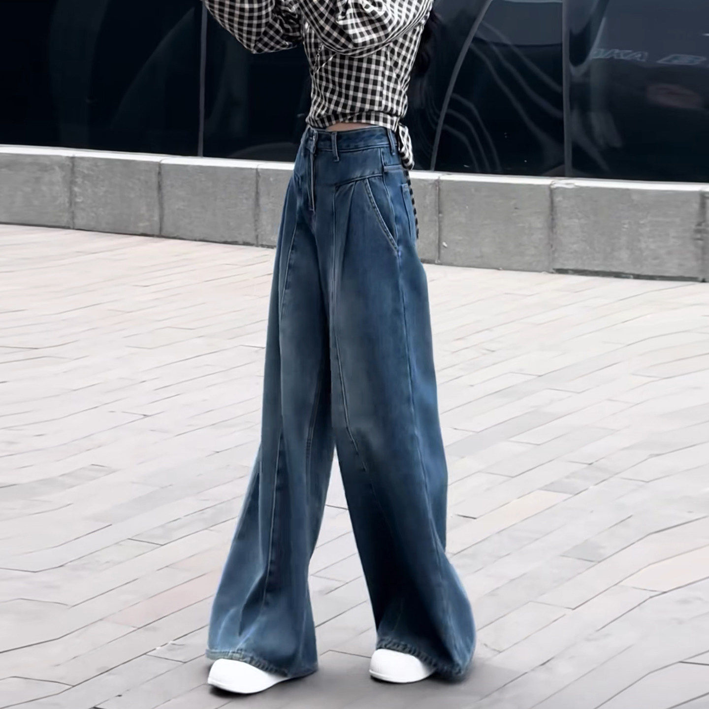 2026春夏季新款高腰阔腿牛仔裤女蓝色显瘦垂坠感宽松直筒裤拖地裤