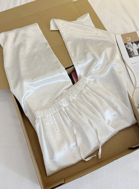 醋酸缎面烫钻阔腿裤女春夏季薄款高级感防晒休闲裤慵懒松弛感裤子