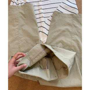 韩式休闲风卡其色直筒裤女春夏新款大码高腰显瘦宽松九分阔腿裤子