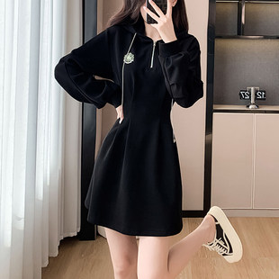 卫衣连衣裙子女士装春秋冬季2025年新款小个子a字气质长袖中长裙