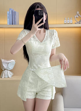 国风足浴技师工作服新中式国风spa足疗连衣裙改良旗袍短裤两件套