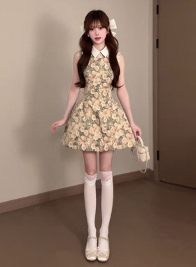 2026夏季新款复古油画碎花气质款连衣裙独特绝美漂亮掐腰小裙子女