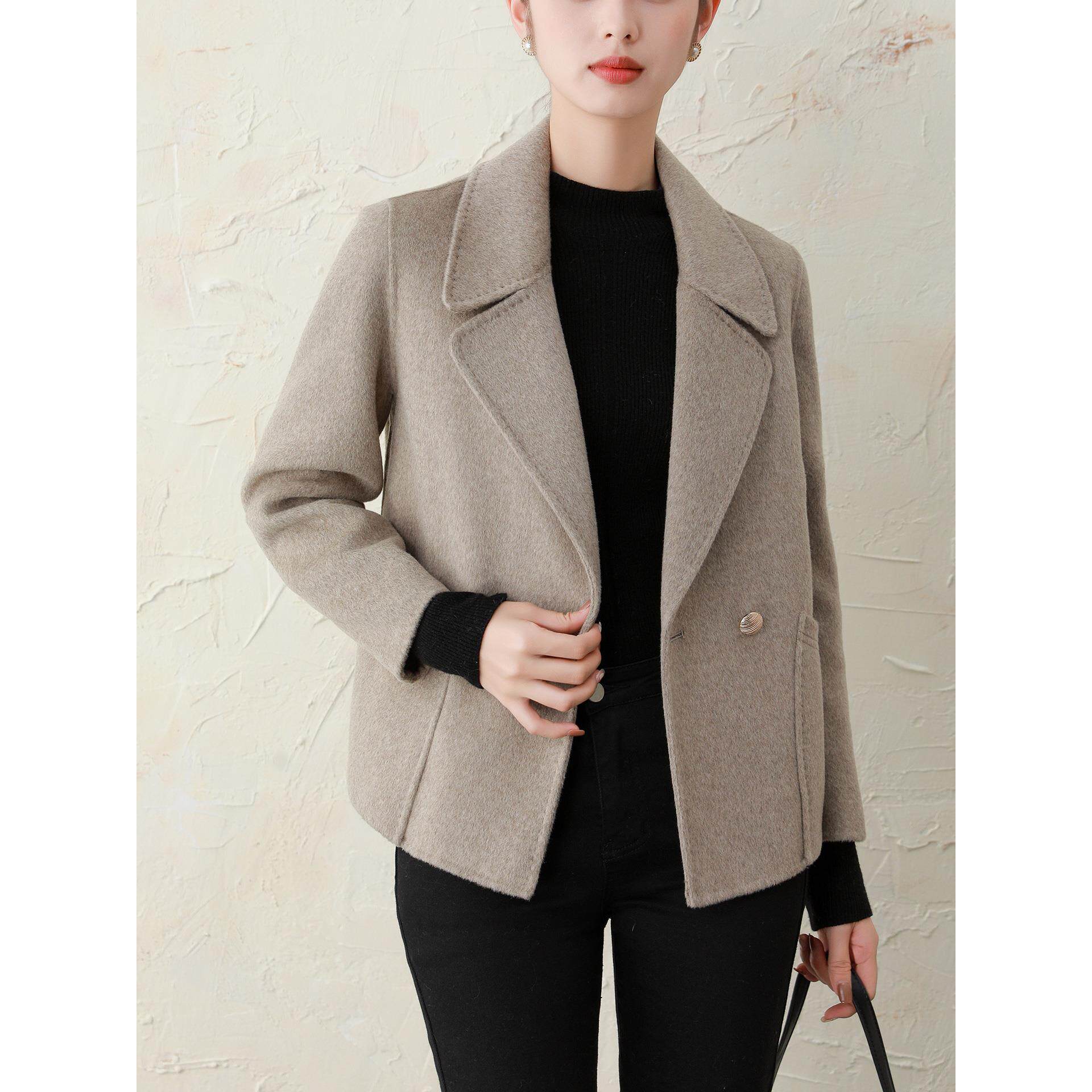 JOYIASS时尚双面外套女士秋冬高级感气质显瘦西装领减龄呢子大衣