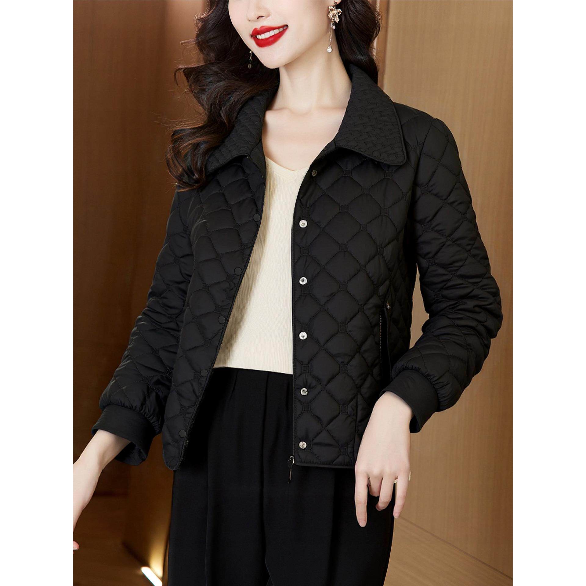 JOYIASS菱形格轻薄服短外套女士冬装夹加厚保暖洋气妈妈衣袄