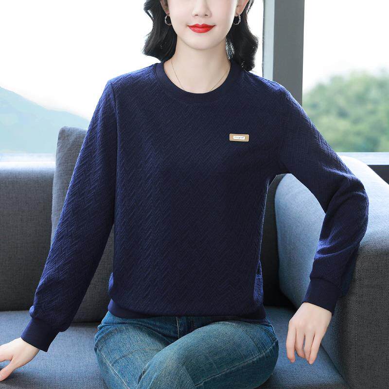 BLLOUKE高级感时尚提花圆领套头卫衣女秋冬加厚宽松休闲洋气妈妈