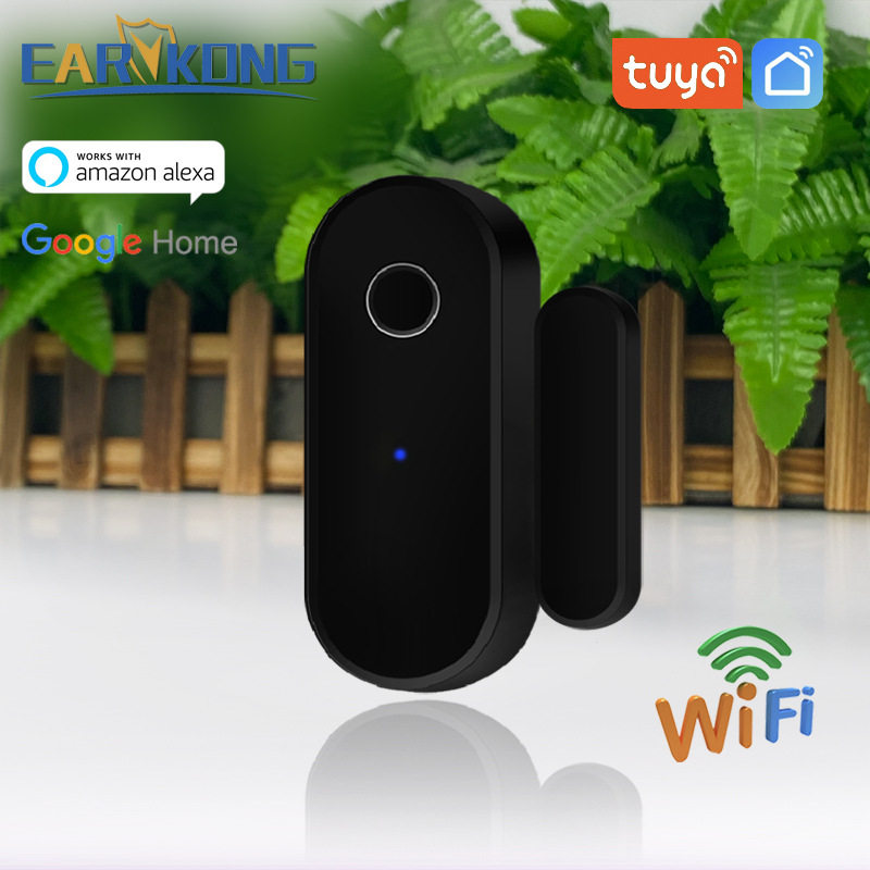 涂鸦智能WiFi门窗防盗报警提醒家用APP远程控制门磁传感器黑色