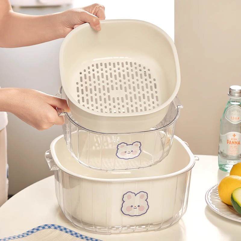 日本双层沥水篮洗菜盆厨房用品客厅茶几家用水果盘篮子盆子淘菜盆